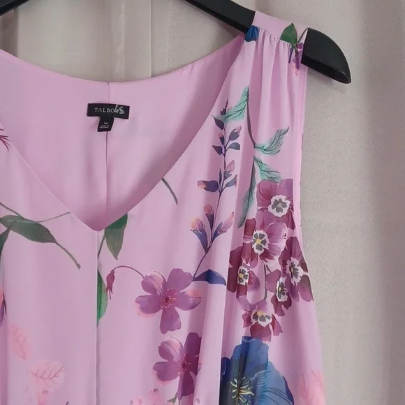 Talbots Georgette Botanical Fit&Flare Midi Dress, Purple Floral, Ruched Waist - Picture 5 of 16